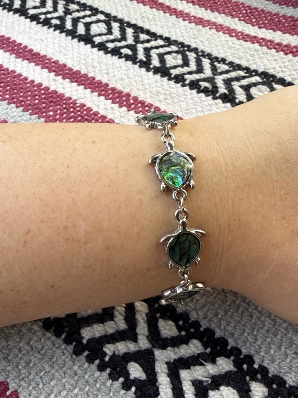Handcrafted Turtle Abalone Shell Bracelet - Silver Tone